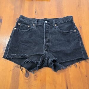 Levi’s 501 Rigid Black Cutoff Shorts Distressed Button Fly Size 28 Cotton